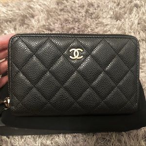 Authentic Chanel Double Zip Wallet Black Caviar
